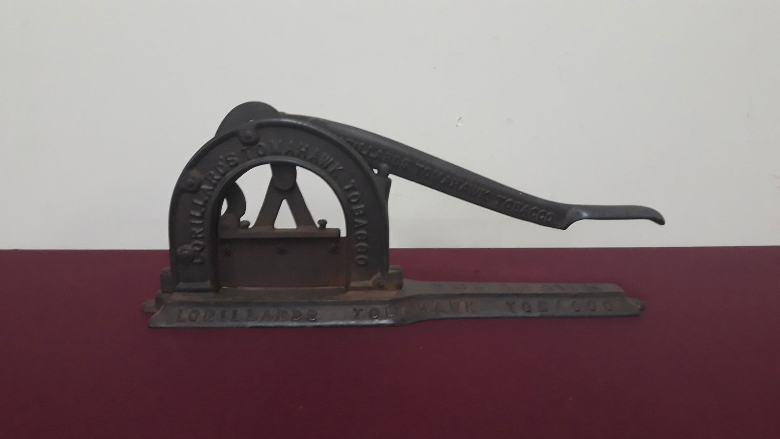 Lorillard's Tomahawk Tobacco Cutter: Cast Iron. 20" long.
