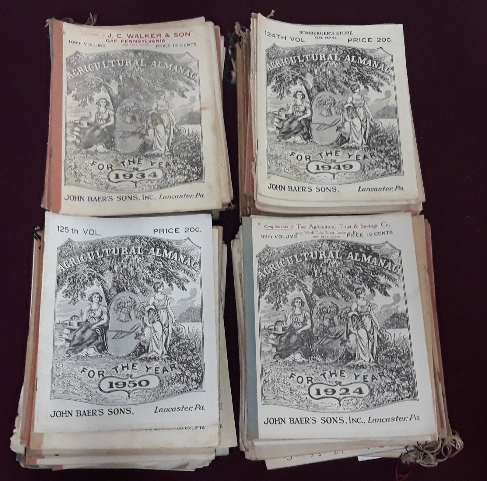 135 Agricultural Almanacs: John Baer's Sons, Inc. Lancaster PA. 1920s through 1950s.