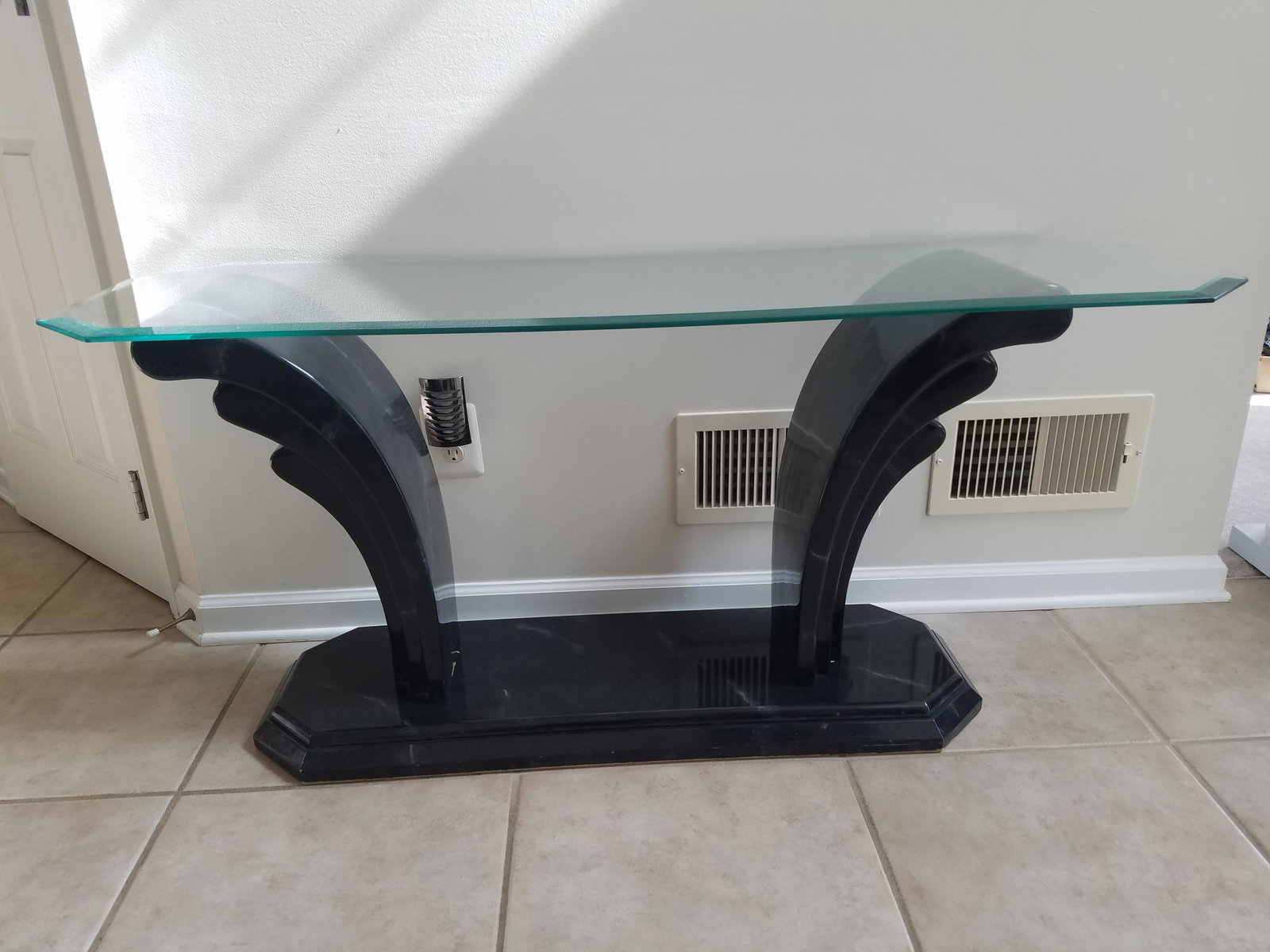 Glass Top Deco Sofa Table: 56" wide X 18" deep X 25 1/4" high.