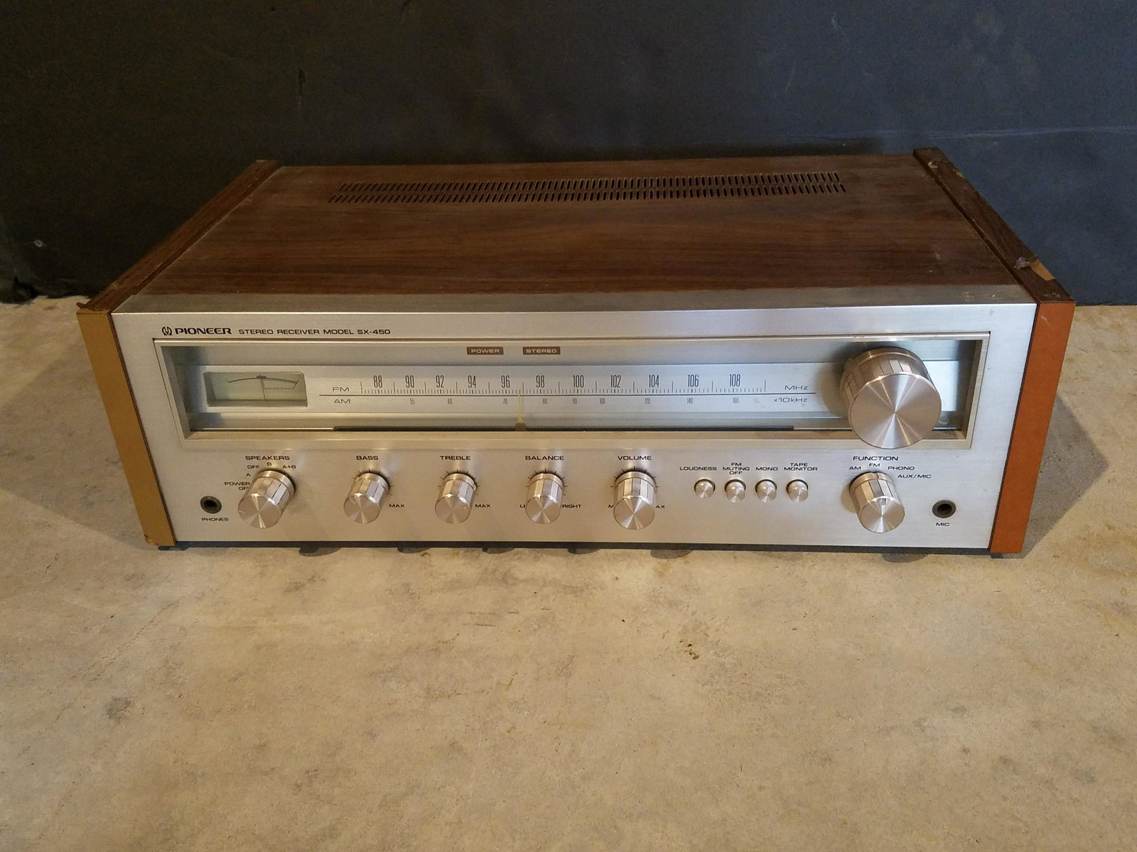 Pioneer SX-450 Stereo Receiver: In working order 18 1/4" wide X 12" deep X 3 1/2" high.