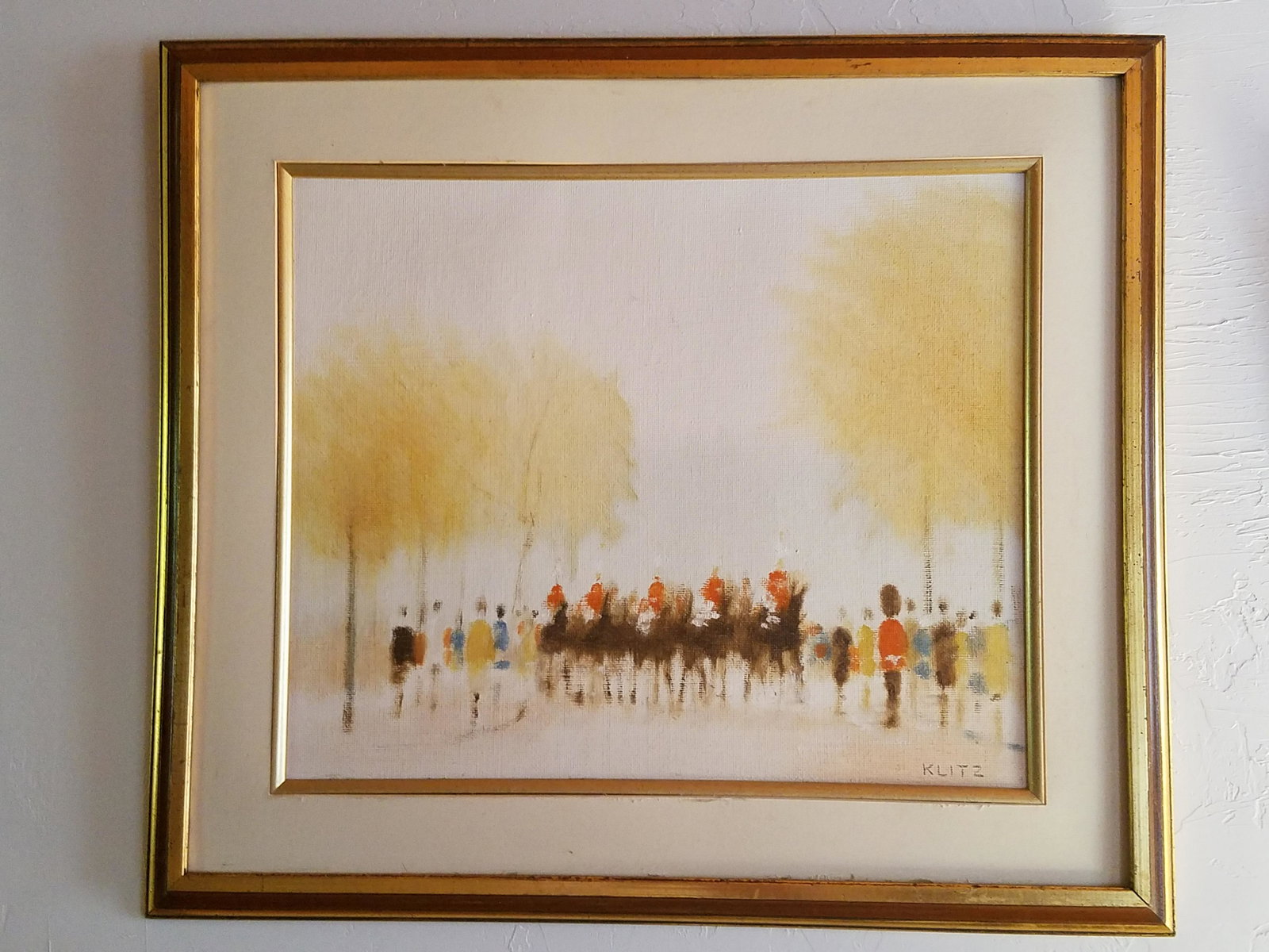 Klitz Horse Scene Painting: Overall with frame 28" high x 32" wide.