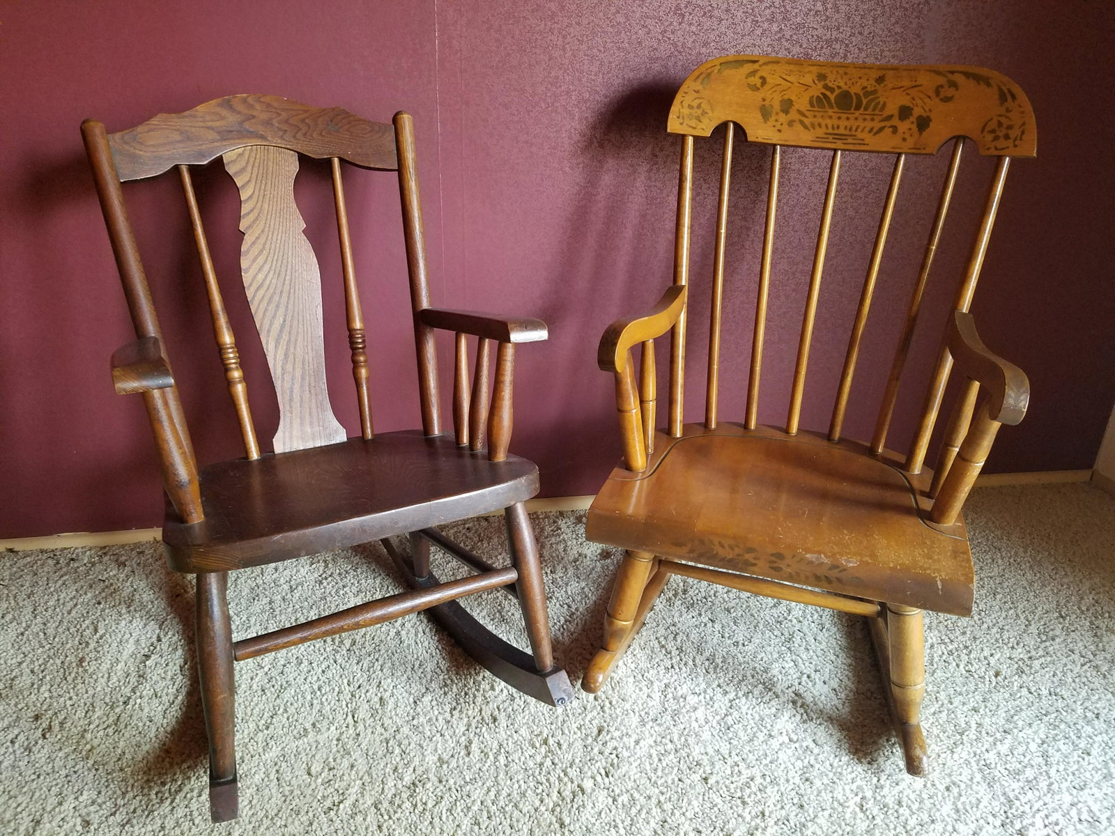 2 Childs Rocking Chairs: 25" to 27-1/4" high.