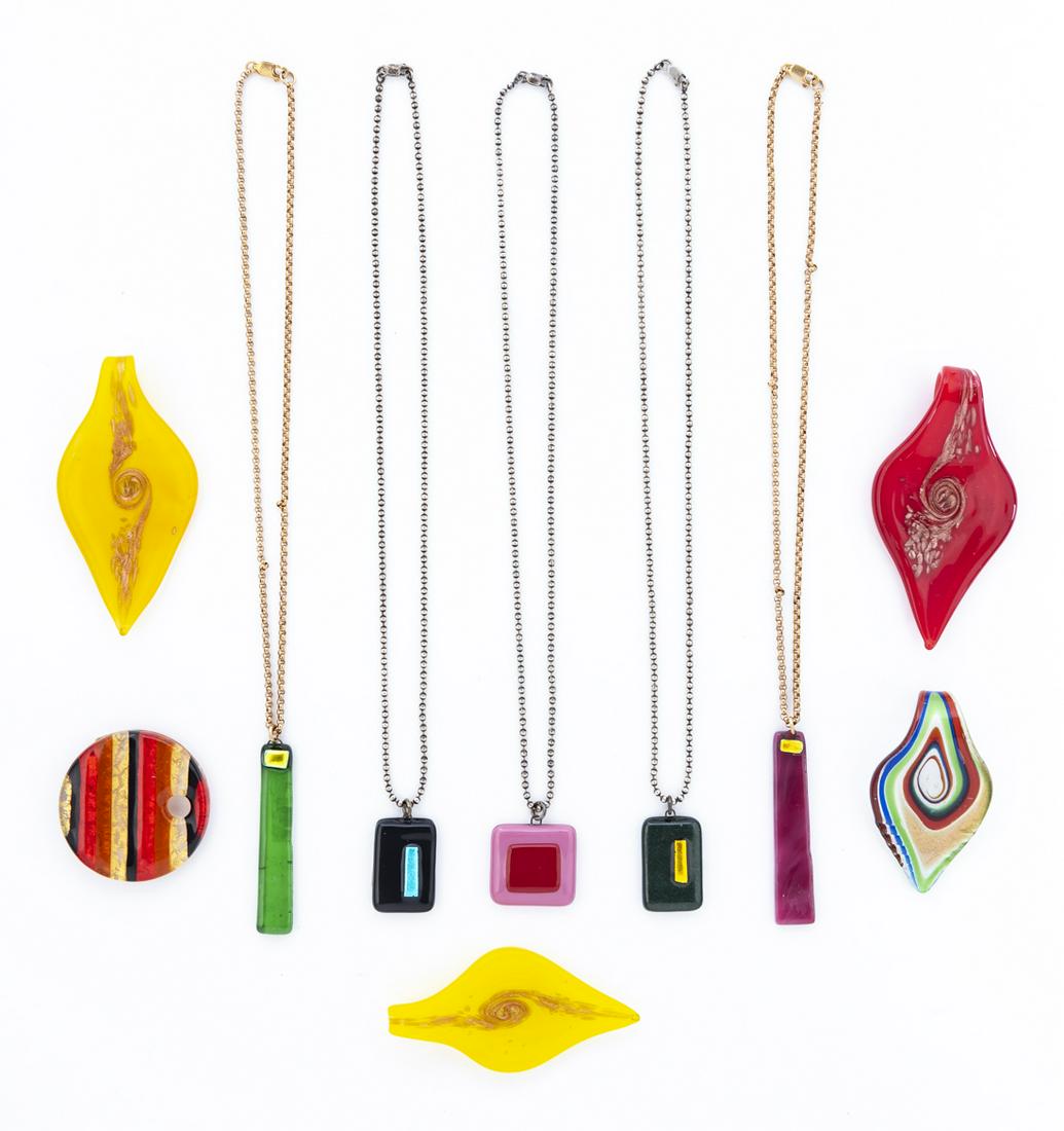 10 Art Glass Pendants: 1" to 3".