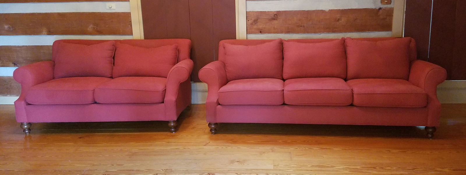 Martha Stewart Sofa and Love Seat: Sofa 96" wide X 36" deep X 33 1/2" high. Love seat 70 1/2" wide X 45" deep X 33 1/3" high.