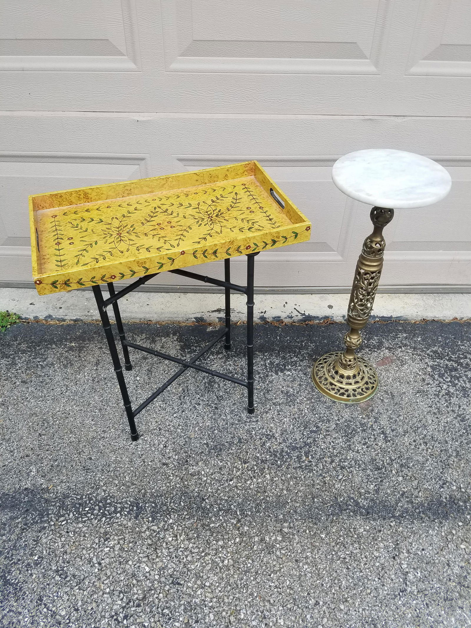 Brass and Marble Table with Painted Tray Table (1 of 1)