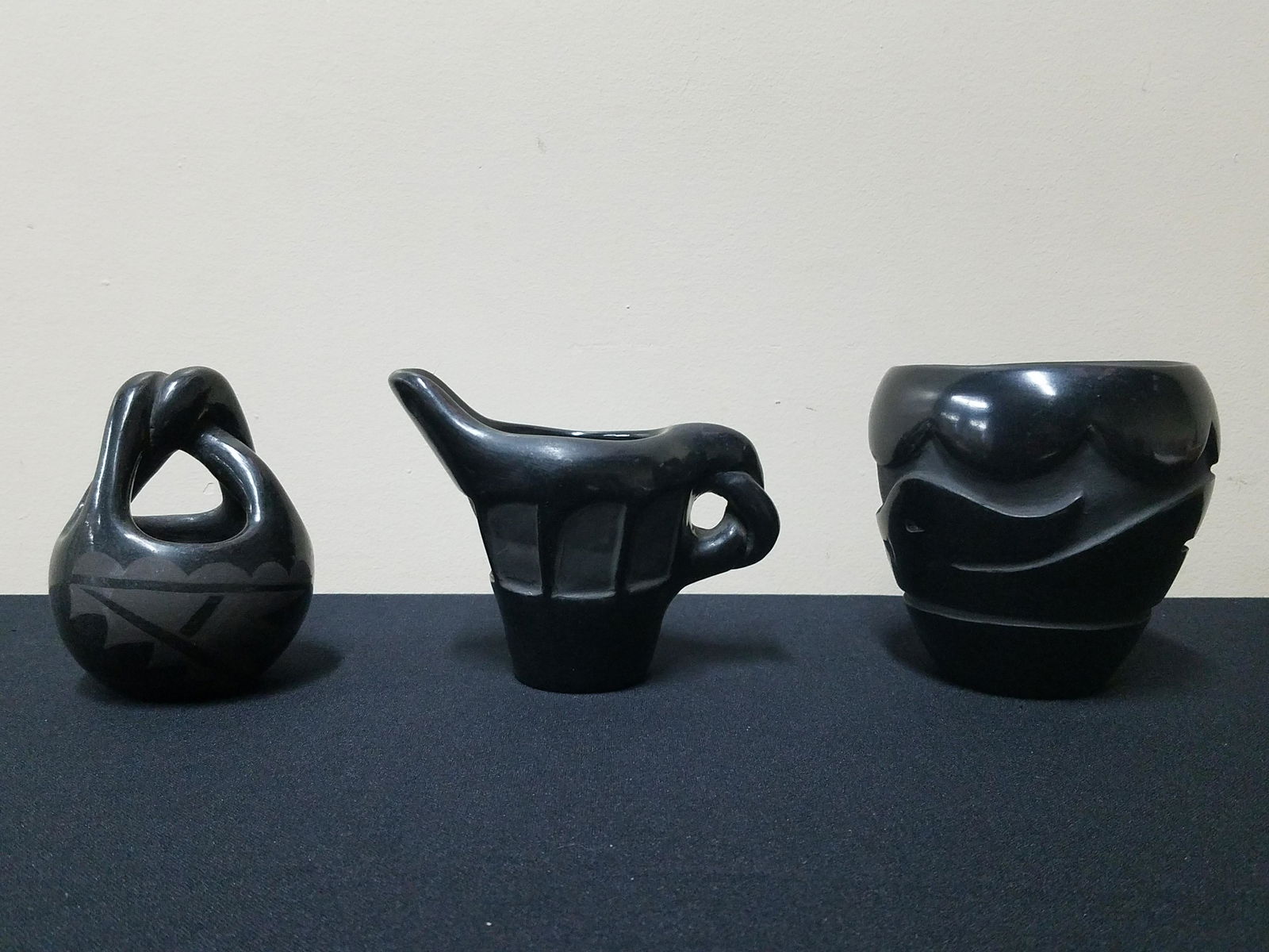 3 Pcs Black on Black Navajo Pottery (1 of 5)