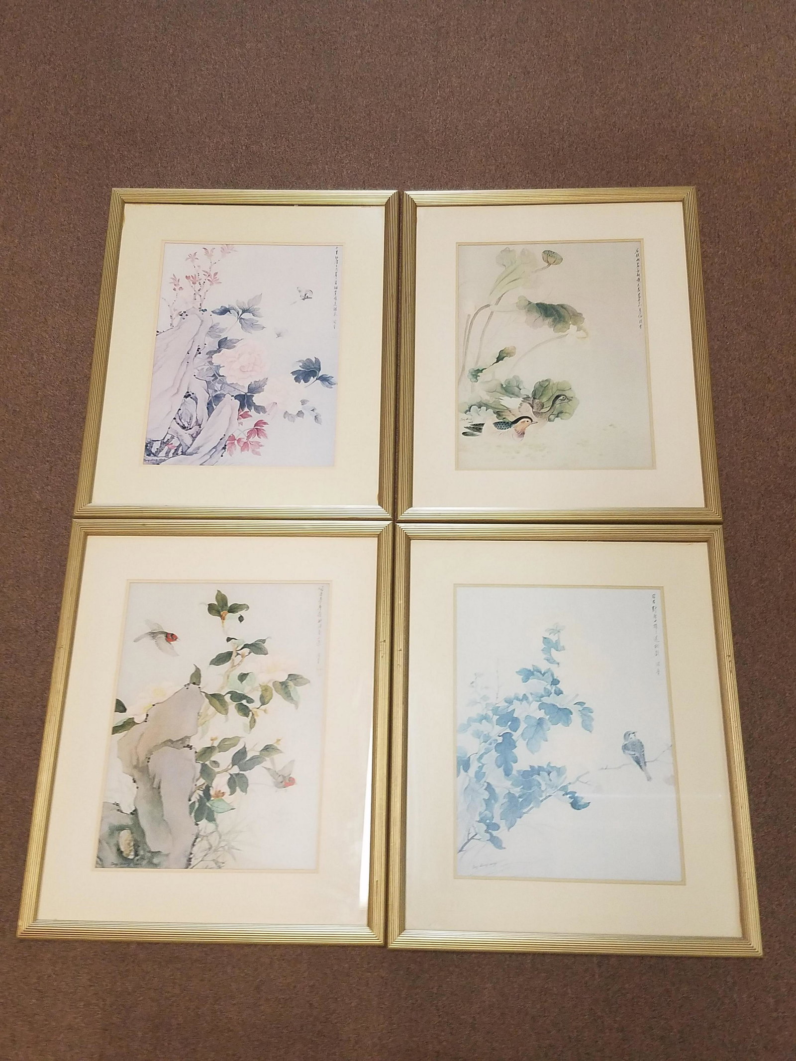 4 Long Shiang Chang Prints: All overall with frame 34-1/2" high x 28-1/2" wide.