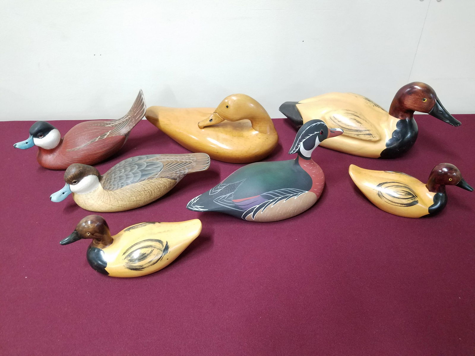 7 Signed Wood Duck Decoys: Includes Whitney, Ruddy Duck, Stoney Point, and Tuckerton Decoy.