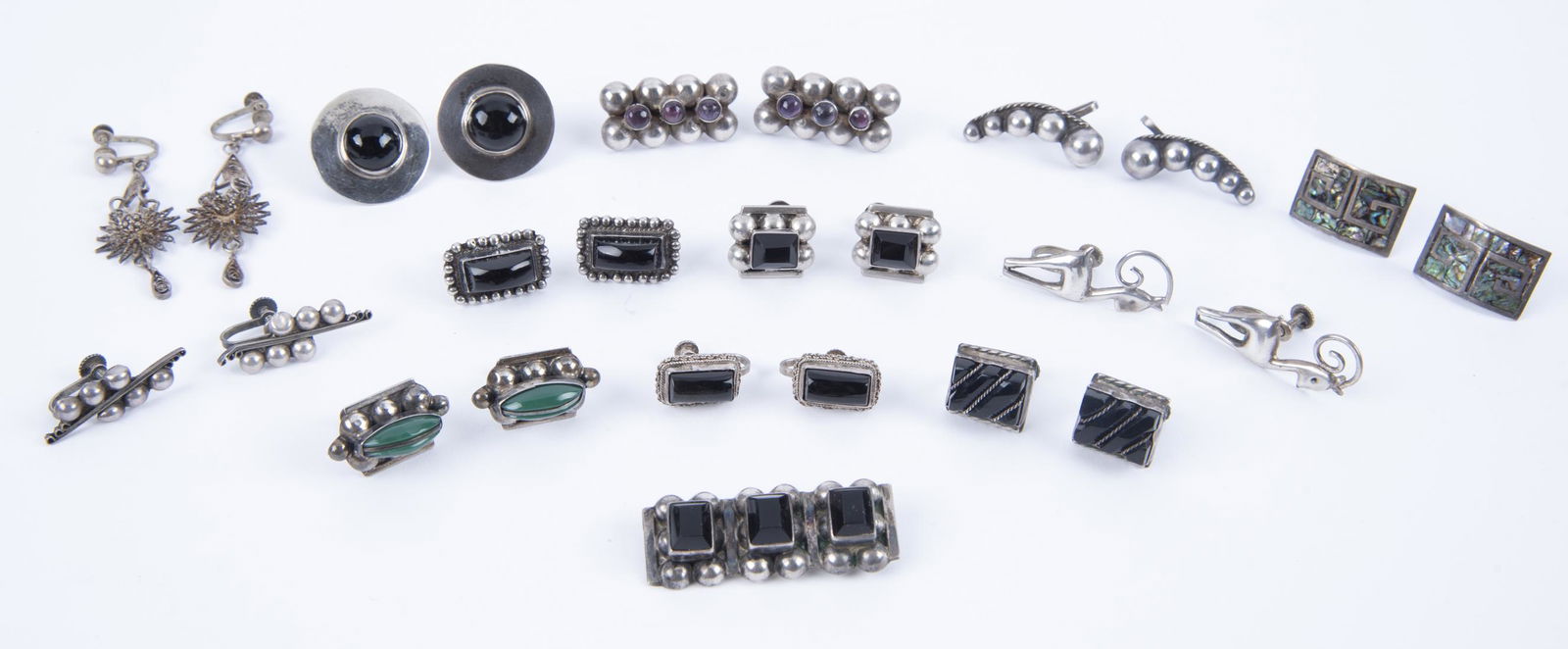 12 Pairs Mexican Silver Earrings and 1 Pin (1 of 1)