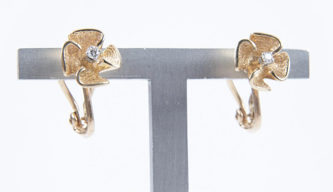 Pair 14k Diamond Flower Earrings (1 of 1)