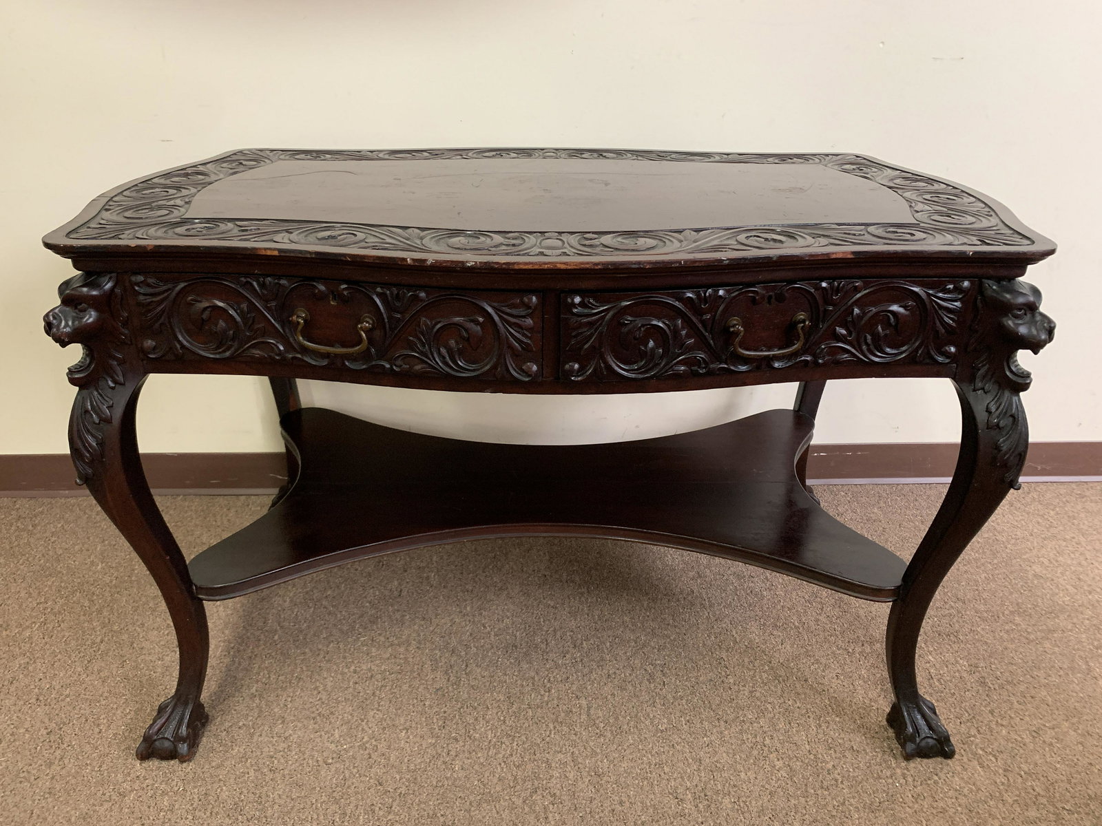 Carved Lion Head Desk (1 of 7)