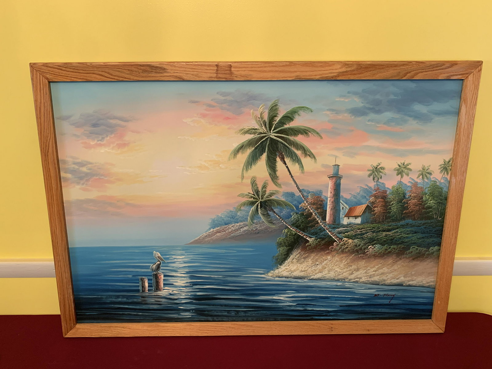 M. Harry Palm Tree Painting: Overall with frame 38-1/4 wide x 26 high.