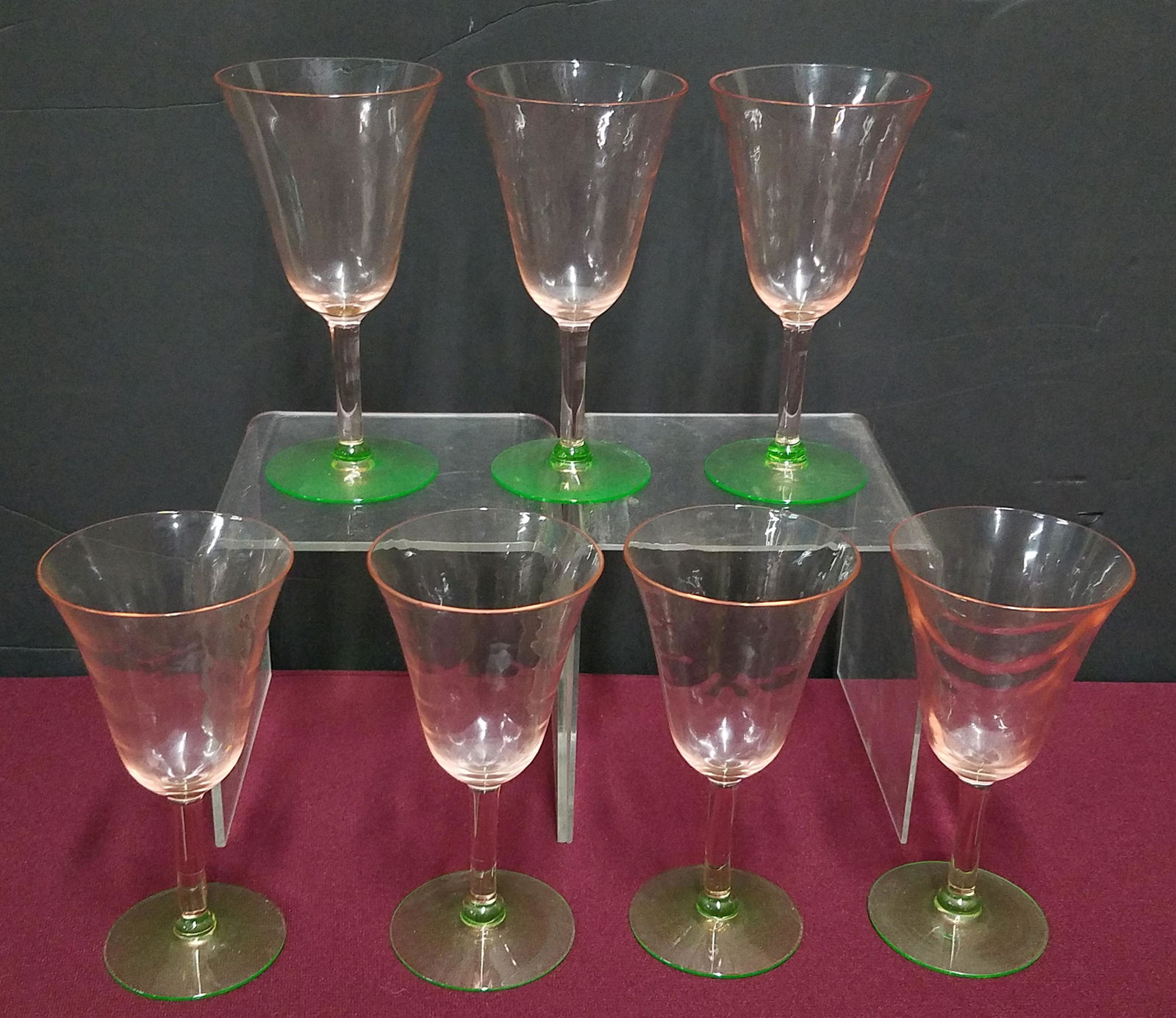 7 Pcs Pink and Green Depression Glass Stemware (1 of 2)
