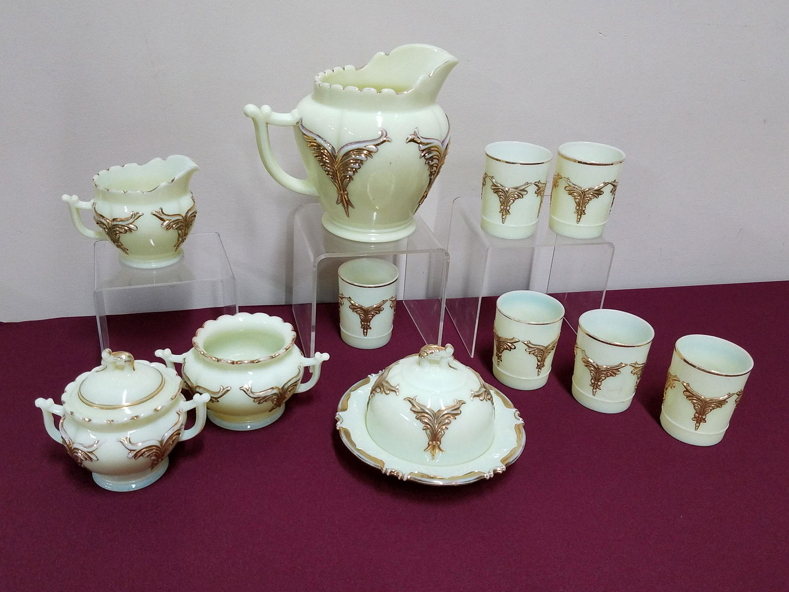 11 Pcs Custard Opalescent Glassware (1 of 3)