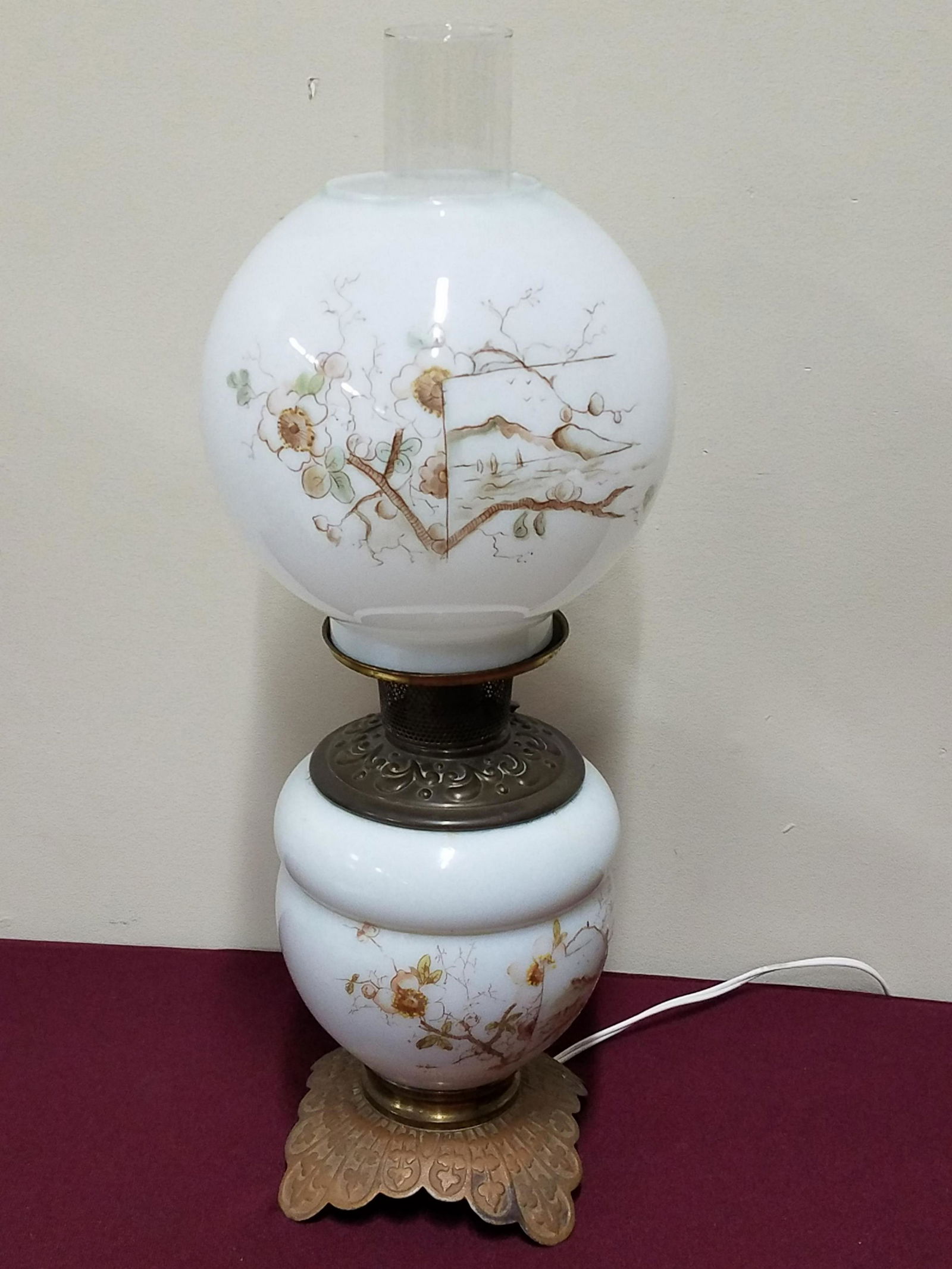 Electrified Gone with the Wind Lamp: In working order. 21-1/4" high.