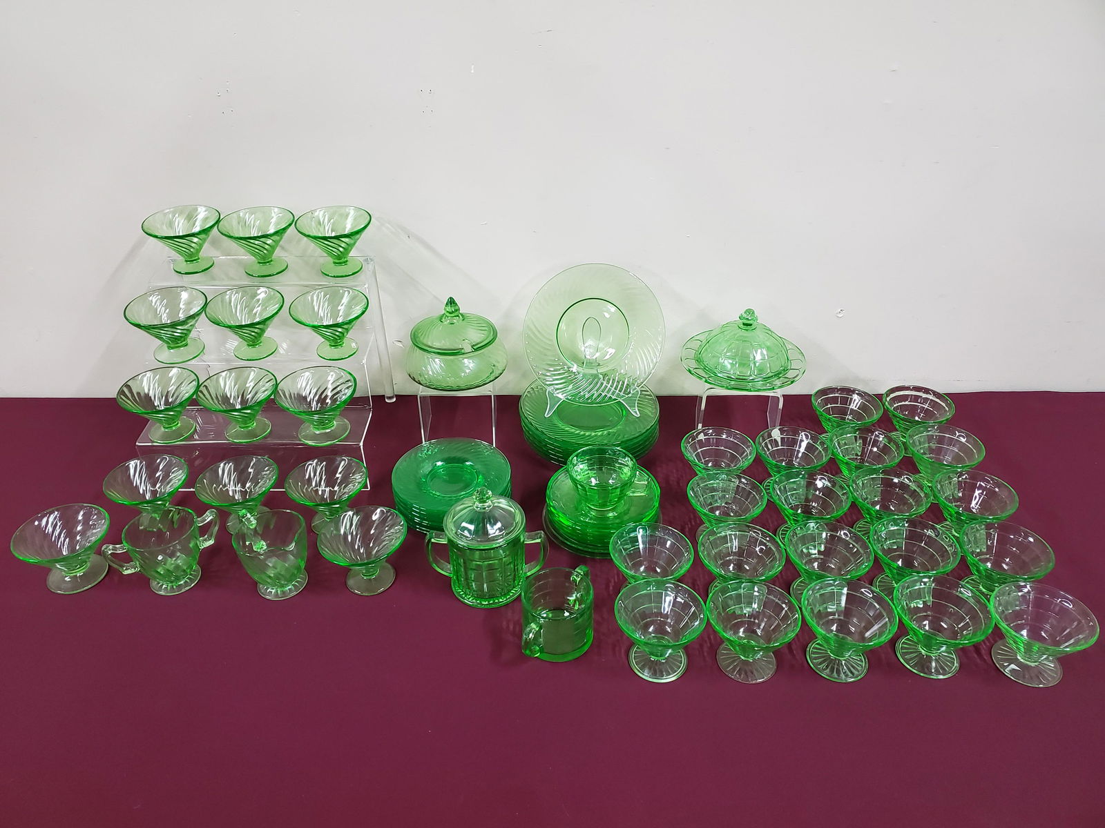55 Pcs Green Depression Glass Including Swirl (1 of 5)