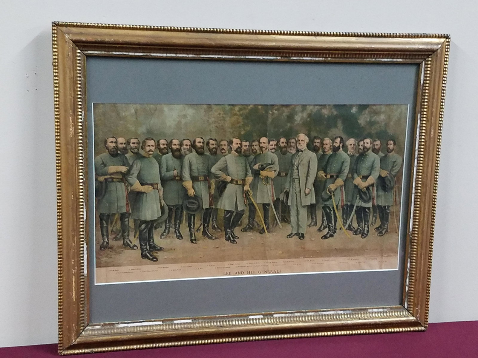 Lee and His Generals Print: Amdrew S. Graham Co Photo-lithographers, Washington D. C. Copyright 1907 by W. B. Matthews. G. B. Matthews printed signature. Overall with frame 22" high x 27" wide. Some frame losses.
