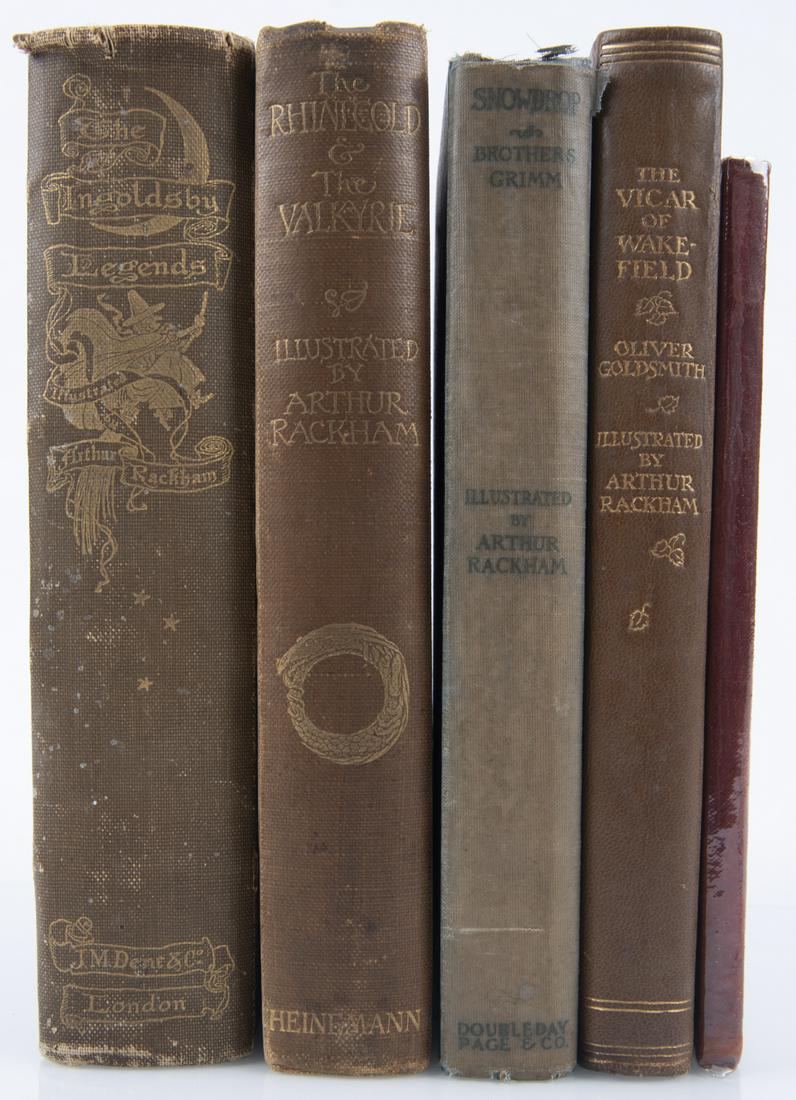 5 Story Books Illustrated by Arthur Rackham: DESCRIPTION: Five story books with illustrations by Arthur Rackham. Includes: 1) "Goblin Market". Christina Rossetti. J.B. Lippincott & Co. Printed by R. & R. Clark, Limited. HB. 2) "The Rhinegold & T