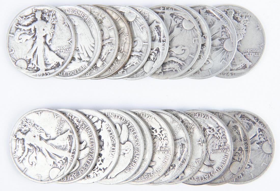 21 Walking Liberty Half Dollars 1934-1941 (1 of 2)
