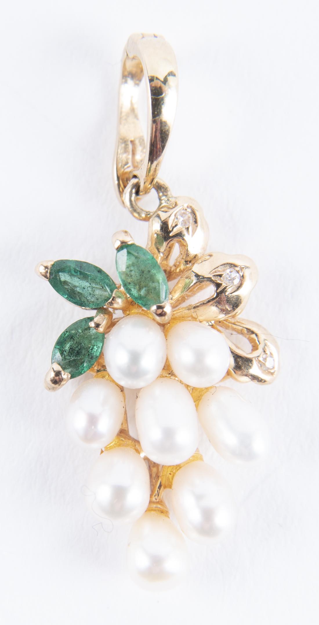 14k Emerald Pearl & Diamond Pendant (1 of 2)