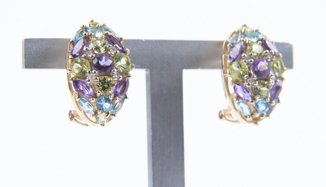 Pair 14k Multi-Stone Clip on Earrings (1 of 1)