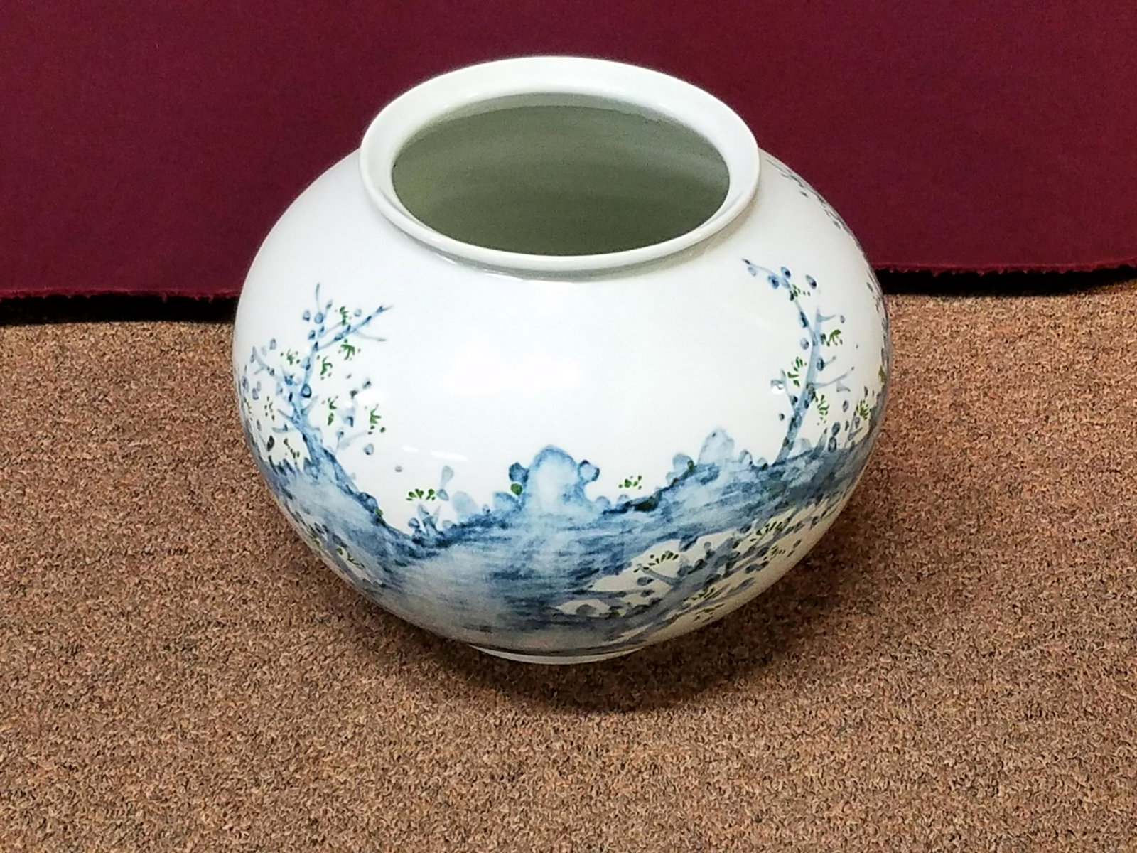 Korean Fish Bowl Vase: 10-1/2" diameter x 8-3/4" high. Signed.