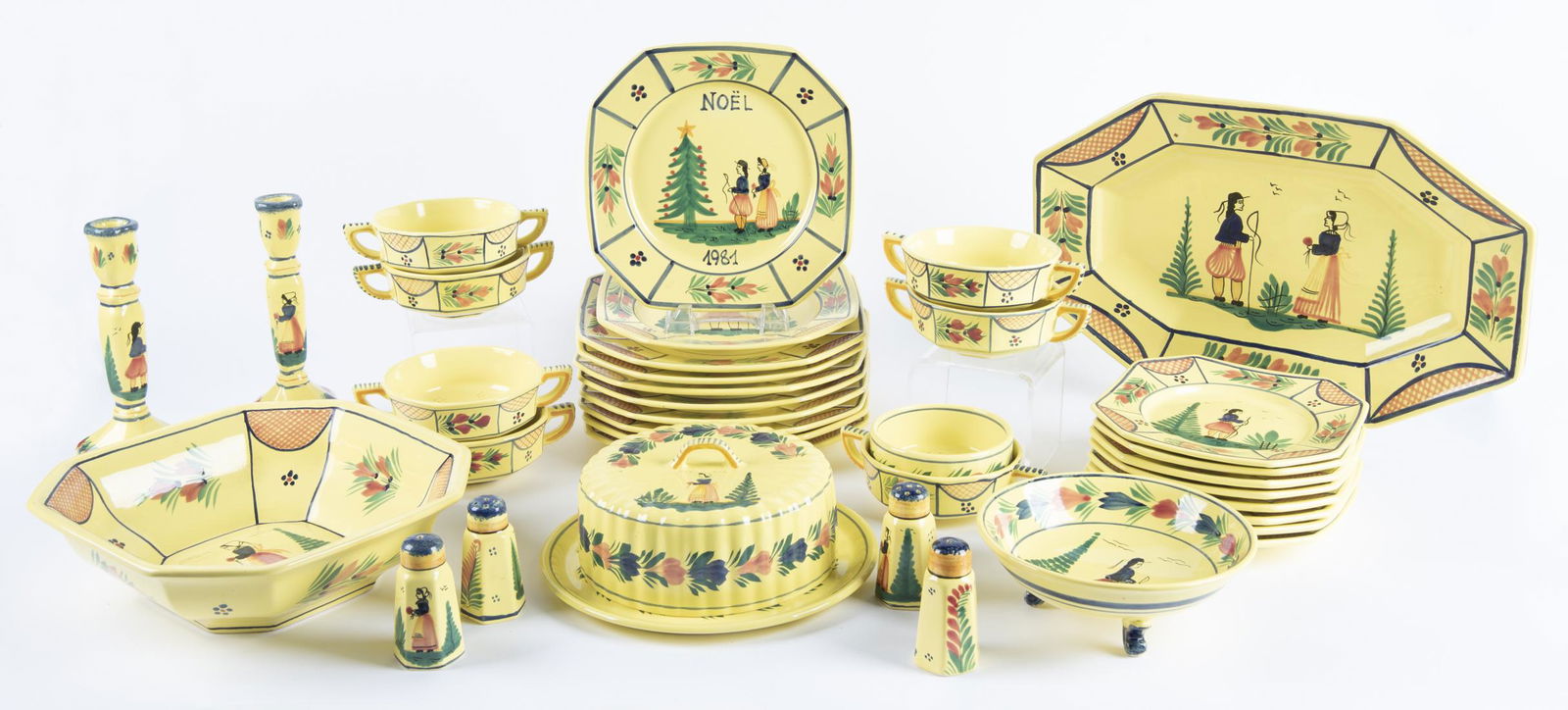 33 Pcs Quimper Soleil Yellow French Dinnerware (1 of 7)