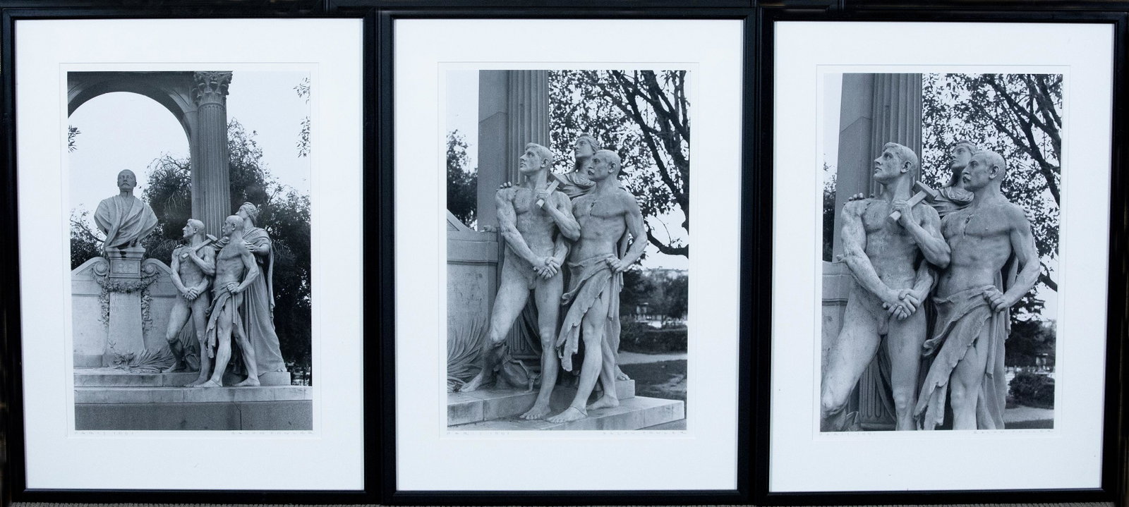 3 Ralph Fowler Black & White Photographs: DESCRIPTION: Three Ralph Fowler black and white photographs. Monument to Waldeck-Rousseau (Paris, France). Each pencil signed lower right. Each dated "Paris, 1991" lower left. Matted in black frames. 
