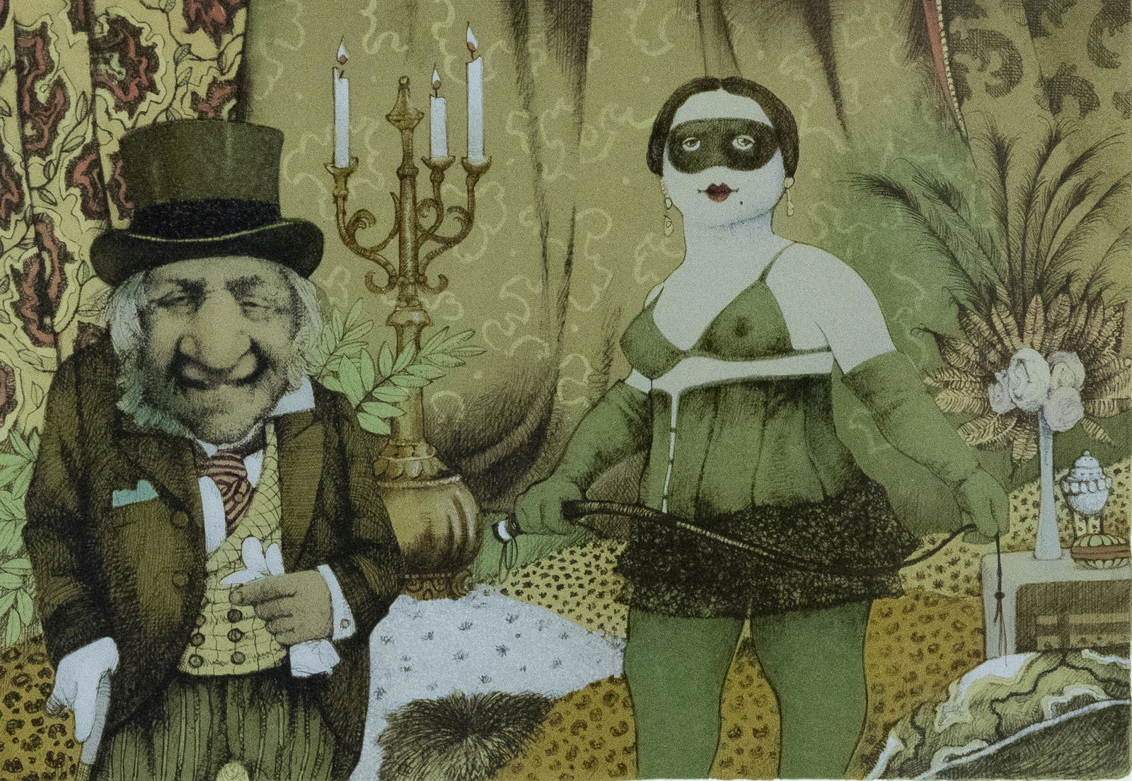 Charles Bragg (1931-2017) California: DESCRIPTION: Charles Bragg (1931-2017) California. Lithograph. Man and woman. Signed in pencil lower right. Artist's Proof lower left. Matted in black frame. MEASUREMENTS: Sight 9" x 12". Overall with