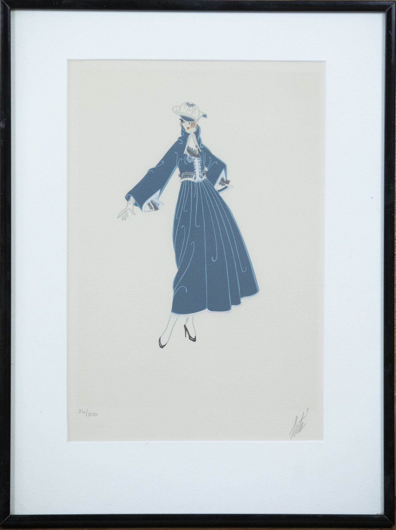 Romain de Tirtoff, Erté (French, 1892-1990): DESCRIPTION: Romain de Tirtoff, Erté (French, 1892-1990). Serigraph. Costume design for Rita Hayworth in "My Pal Joey". Pencil signed lower right. Numbered 36/300 lower left. Matted in frame. MEASURE