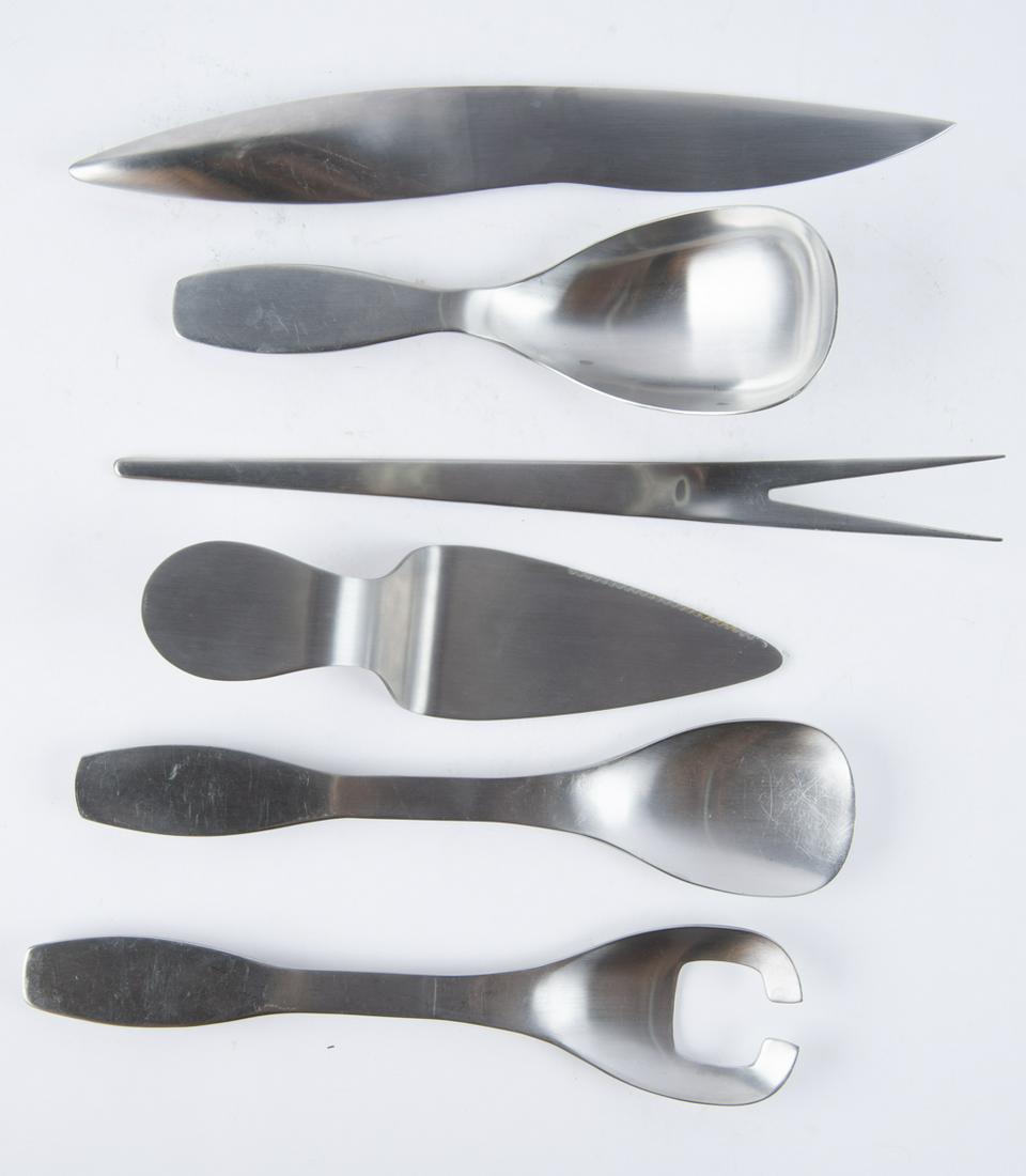 6 Stainless Steel Serving Pcs incl Hackman: DESCRIPTION: Six stainless steel serving pieces. Includes: 1) Hackman 11" salad serving set and 9-3/8" gravy ladle by Antonio Citterio in Citterio 98 pattern. 2) Mono Germany Zeug Tools 12-1/2" carvin