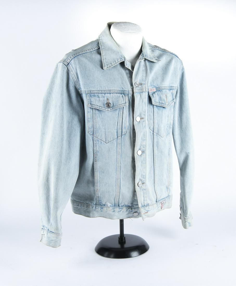 Star Trek Guess Jean Jacket: DESCRIPTION: Guess light wash jean jacket by Georges Marciano, with Star Trek patch design to back. MEASUREMENTS: Collar to bottom 24-1/2", sleeves 24", shoulder to shoulder 20" long. CONDITION: Light