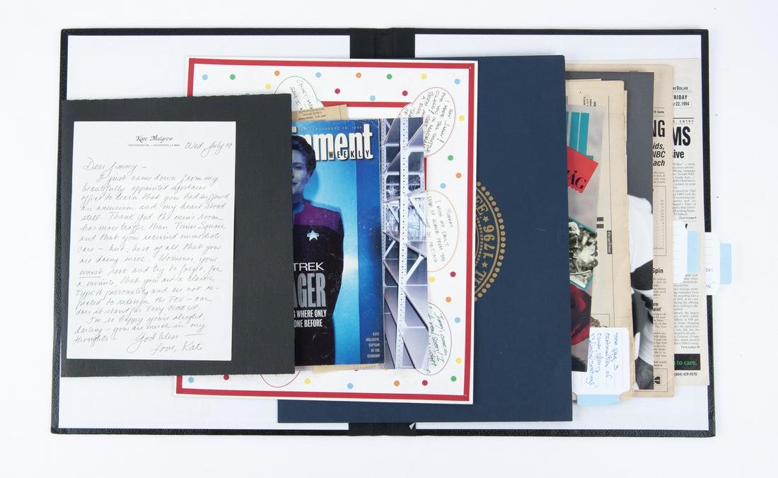 Jim Mees Archive Incl Kate Mulgrew Letter: DESCRIPTION: Archive of Jim Mees. Includes: 1) Six newspaper and magazine articles on Jim Mees including Emmy nomination and win. 2) Three photographs including production crew. 3) Handwritten letter 