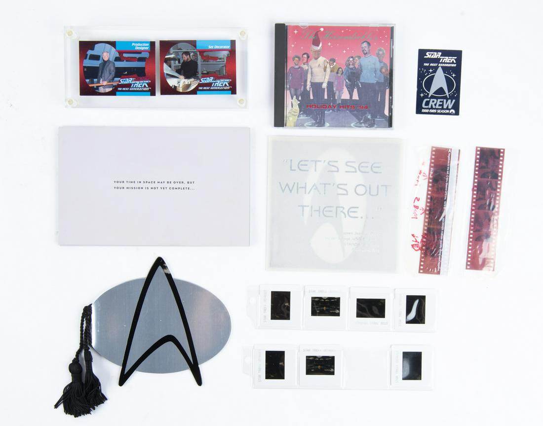 Group of Star Trek Production Memorabilia: DESCRIPTION: Group of Star Trek production memorabilia. Includes 1) Nine negatives of John Mees on set. 2) Crew 1989 season card. 3)Three invitations to crew members to celebrate the final season. 4) 
