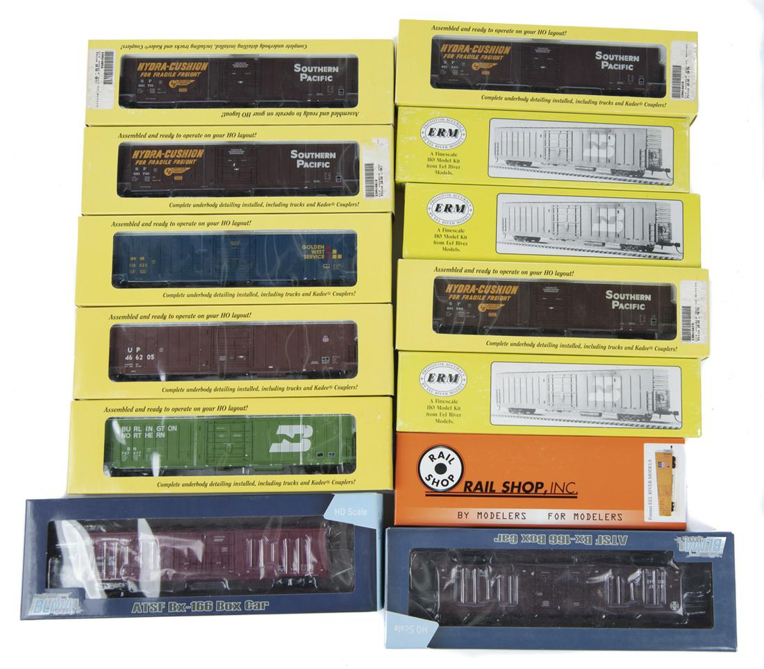 13 HO BLMA, EEL River, Rail Stop 60' Beer Cars: DESCRIPTION: Eleven RTR & Two Kits 60' Beer Cars. BLMA 53016 & 53055 BNSF ex ATSF RTR 60' Beer Cars, Eel River ERM #1062B BN RTR, ERM #2050B & #2000 UP RTR, ERM #2000 UP Kit, ERM # Golden West RTR, ER