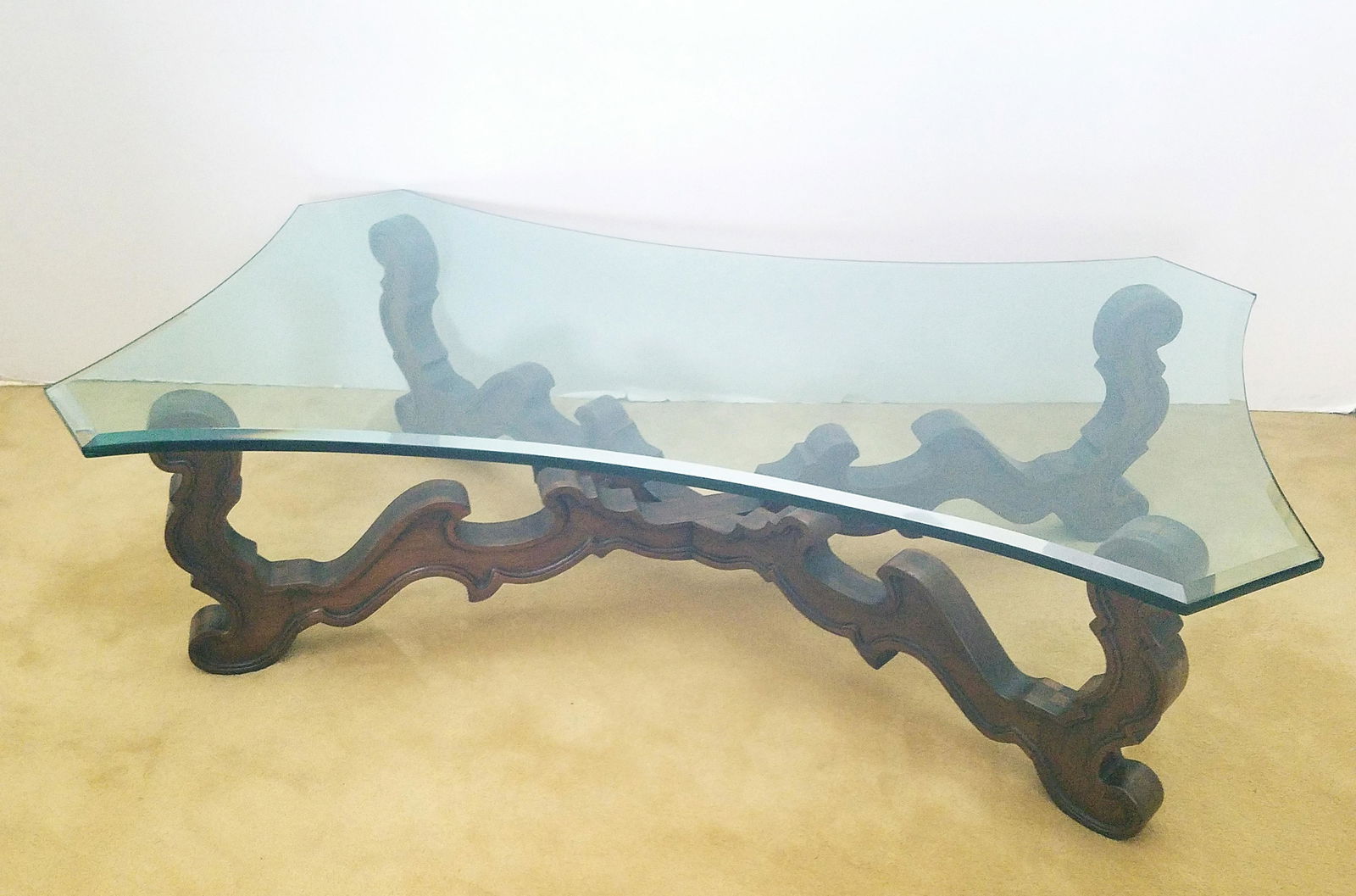 Glass Top Coffee Table: With Beveled Glass. 52" wide x 24" deep x 15-1/4" high.