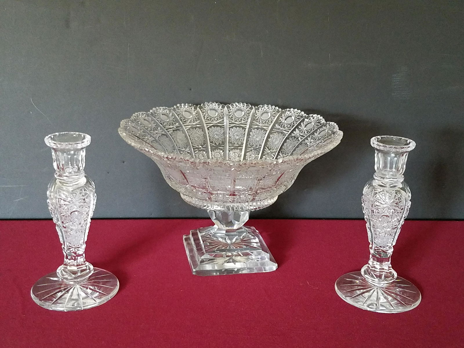 3 Pcs Cut Glass incl. Pair of Candlesticks (1 of 2)