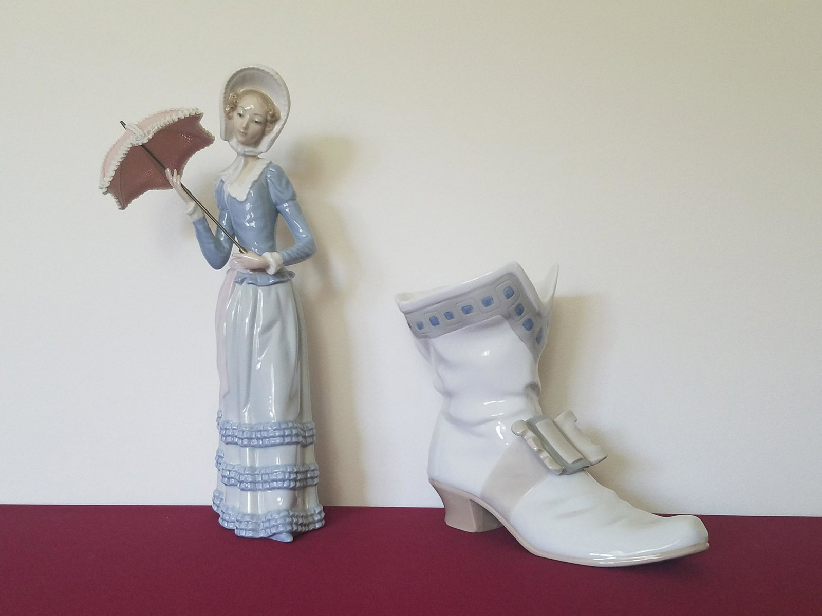 Lladro Figurine and Nao Boot: 7" to 12-1/2" high.