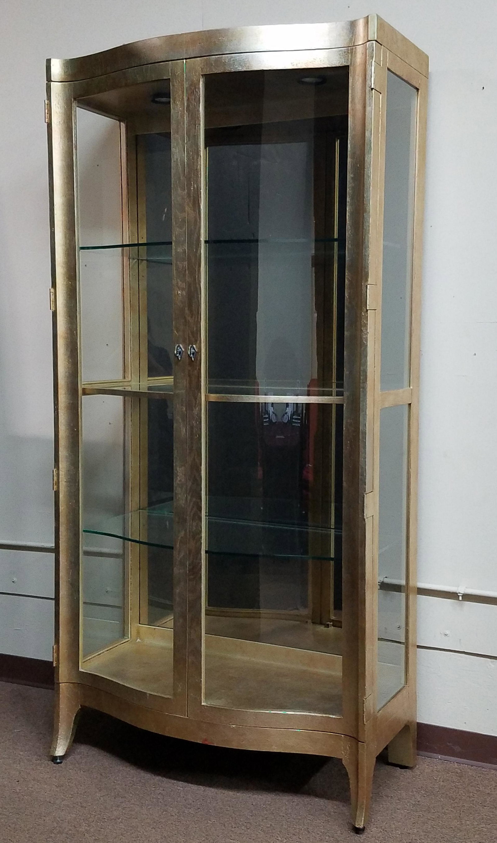 Henredon Lighted Gilt Curio: 39-1/2" wide x 22" deep x 83-1/4" high.
