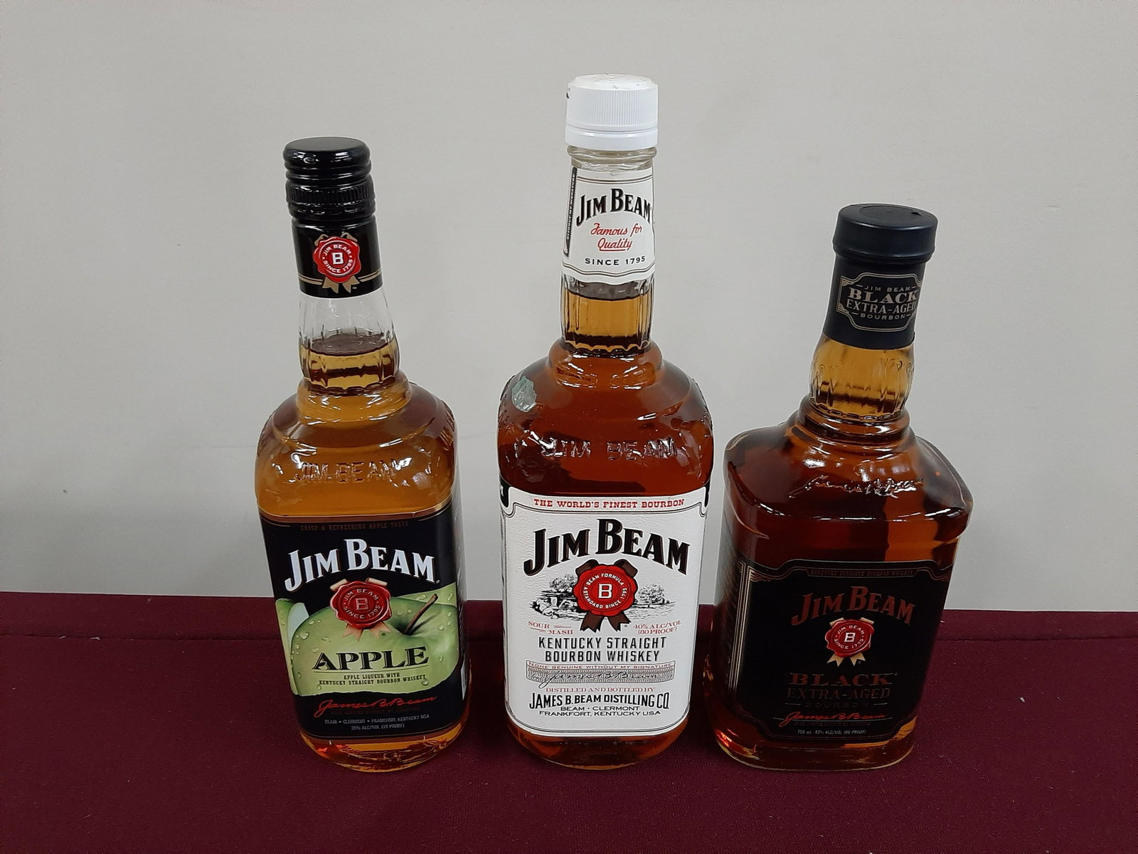 3 Bottles Estate Jim Beam Whiskey: All factory sealed and unopened. Cannot be shipped.