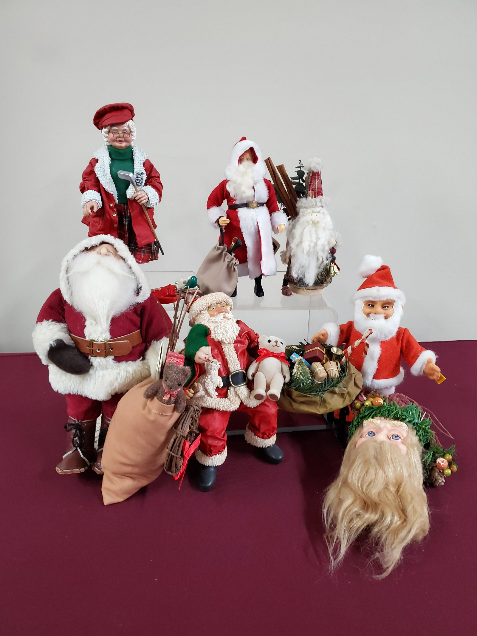 7 Vintage Santa's Including Steiff: 6" to 10" high.