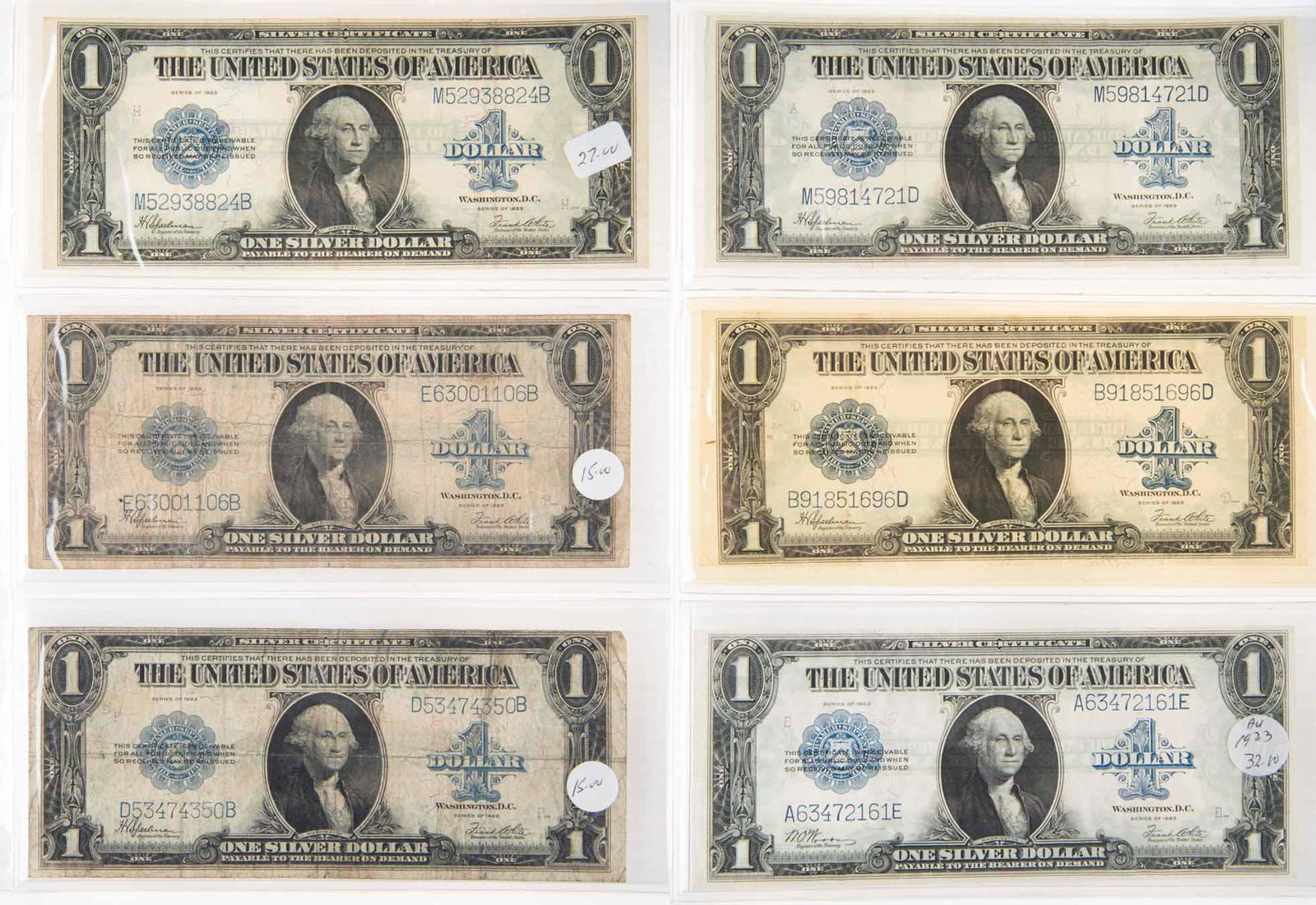 6 1923 $1 Silver Certificates (1 of 2)