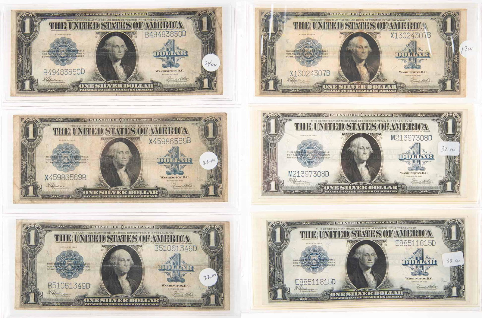 6 1923 $1 Silver Certificates (1 of 2)