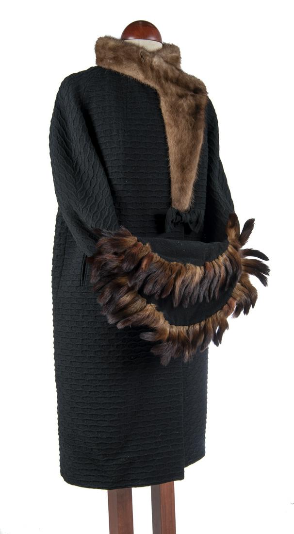 Mister S Full Length Black Wool & Fur Coat w/ Muff (1 of 4)