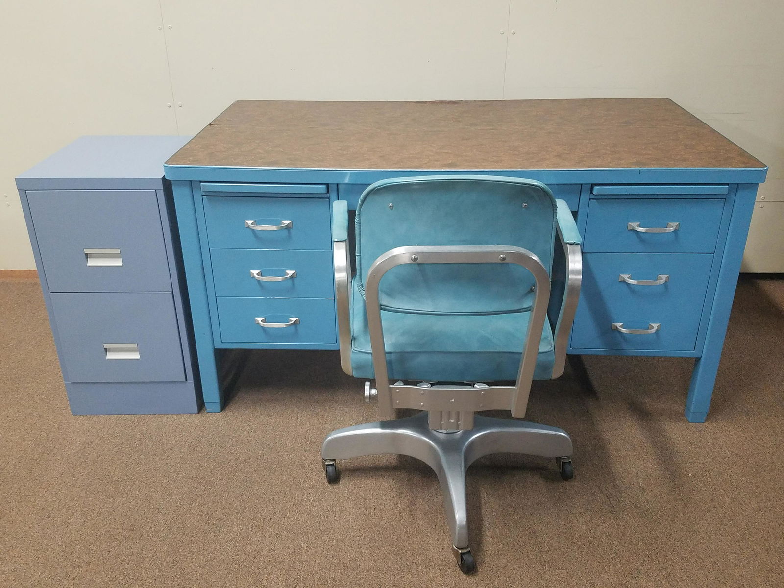 Metal Desk with File Cabinet (1 of 7)