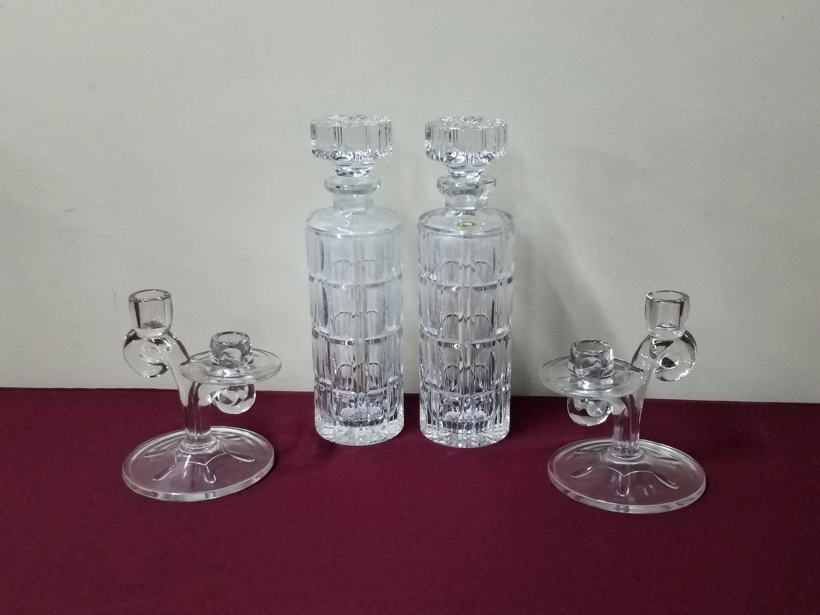 2 Leaded Glass Decanters and 2 Candle Holders (1 of 2)