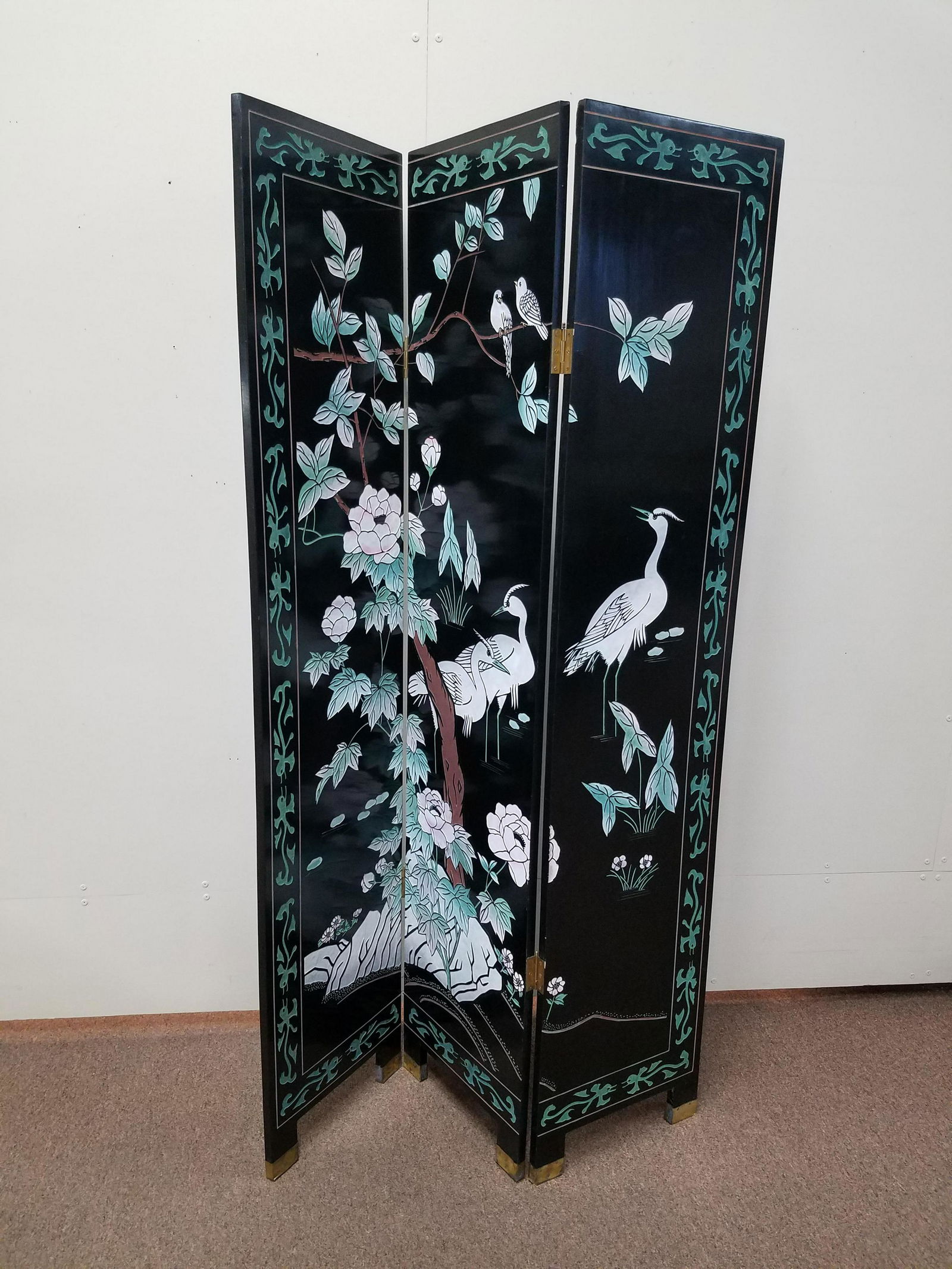 3 Section Room Screen with Cranes (1 of 3)