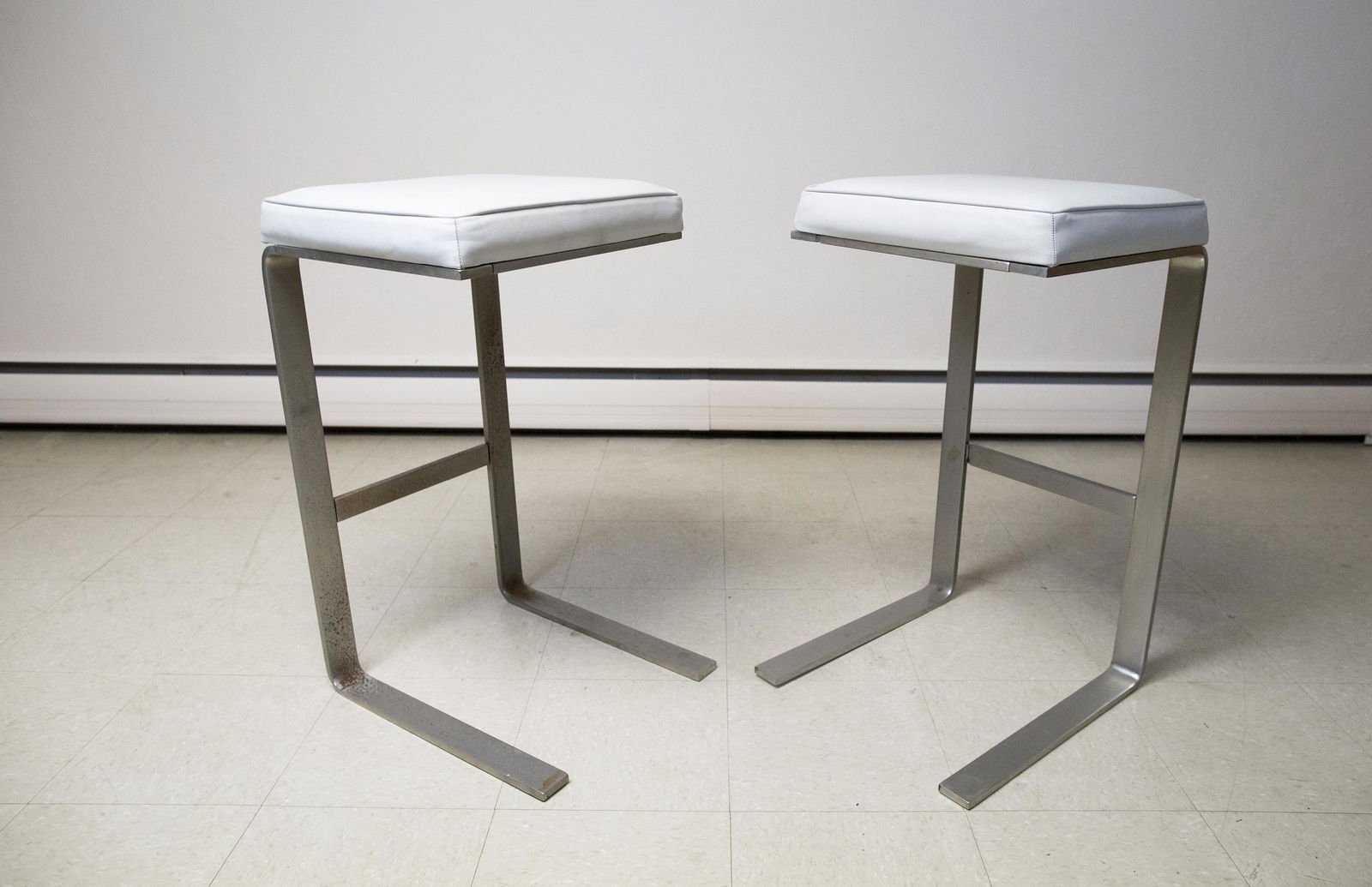 Pair of Leather and Steel Bar Stools (1 of 2)