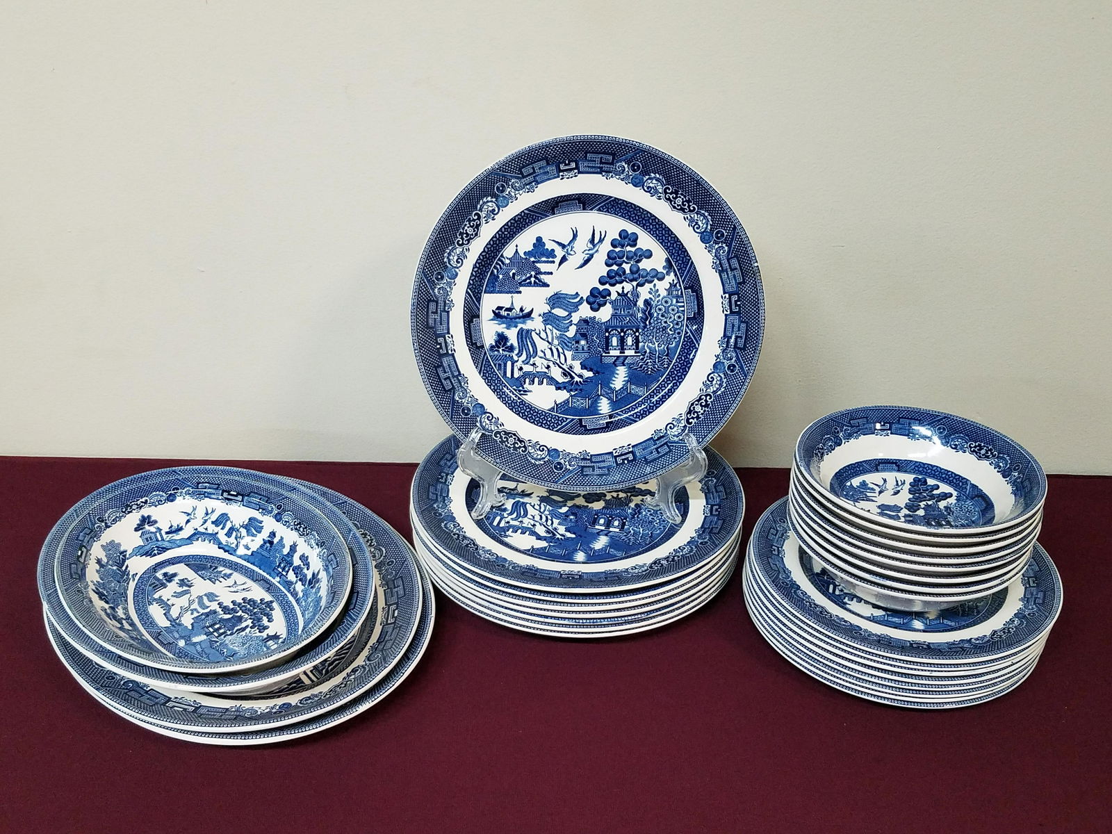 28 Pcs Ironstone "Willow" Dinnerware (1 of 3)