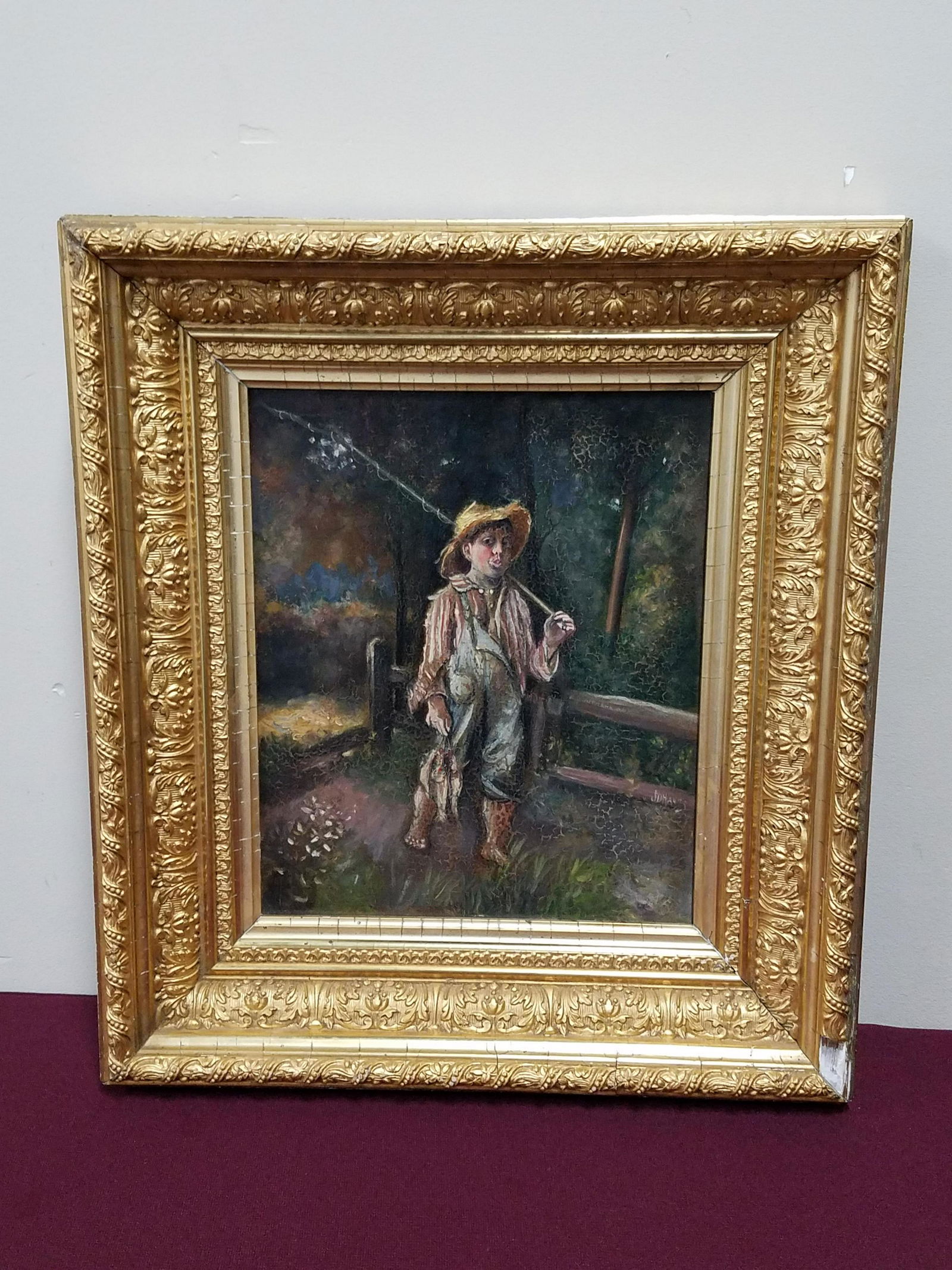Antique Fishing Boy Painting (1 of 3)